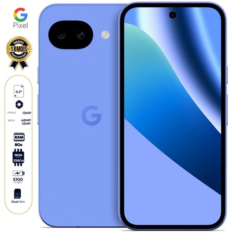 Google Pixel 10a – 256 Go / 8 Go RAM – Écran 6.3" Actua OLED 120Hz – 48MP+13MP/13MP – Puce Tensor G4 & IA Gemini – Batterie 5100 mAh – Double SIM (Nano-SIM + eSIM) – Android 16 – Garantie 18 Mois
