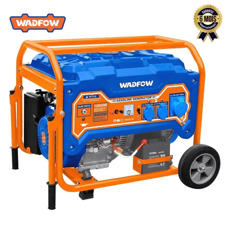 Groupe électrogène à essence - WADFOW - WGEAA08 - 5,5kW Max - Démarrage électrique - Alternateur cuivre - Réservoir 25L - Roues et poignées - Garantie 6 mois