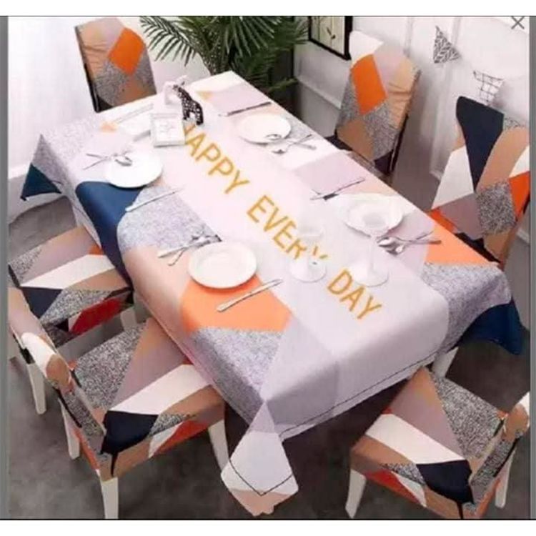 Ensemble de 6 housses de chaises + une nappe de table de salle à manger en polyester -  152 × 228cm - Multicolore