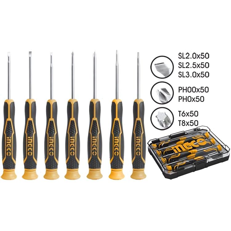 Jeu de tournevis de précision 7 pièces INGCO HKSD0718