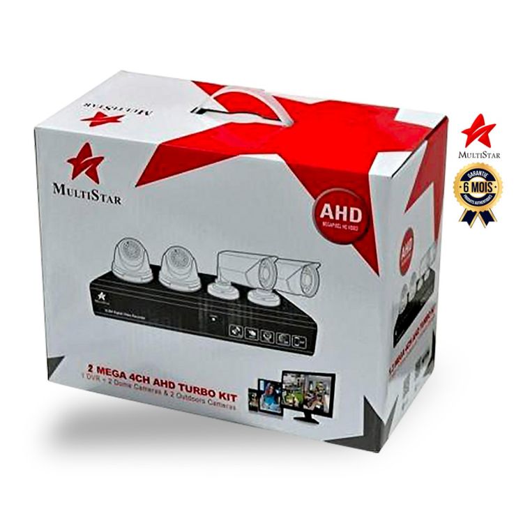 Kit de vidéo surveillance analogique - 04 cameras - Multistar - 5MP - Full Color - 6 Mois