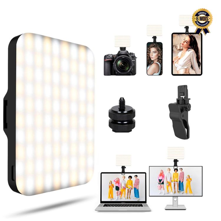 Lampe à selfie - Pour photos avec 97+ CRI - Jusqu'à 6500 K de température de couleur - Rechargeable par USB - 6 Mois