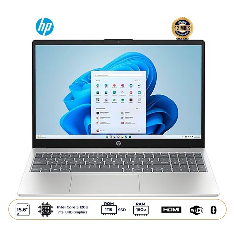 Laptop - HP 15 FD - 15.6" FHD Touch Screen - Intel Core 5 120U - 16 GB RAM - 1 TB SSD - Windows 11 Home - Qwerty - Gray - 12 month warranty