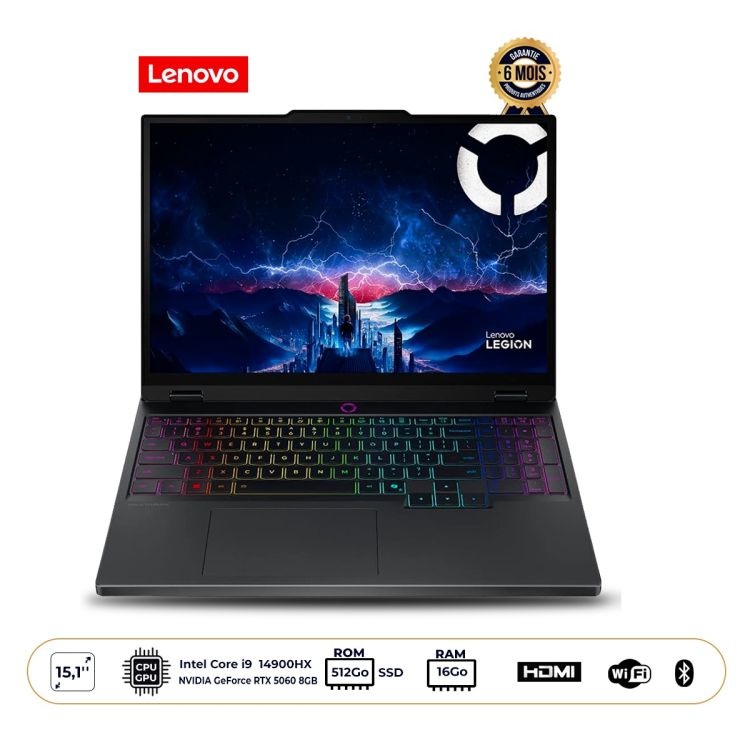 Ordinateur Portable - Lenovo Legion 5 15IRX10 - Écran 15,1" WQXGA OLED - Intel Core i9-14900HX - 32 Go DDR5 RAM - 1 To SSD -  GeForce RTX 5070 8 Go GDDR7 - Wi-Fi 7 - Garantie 6 Mois (livré sous 3 à 5 jours)