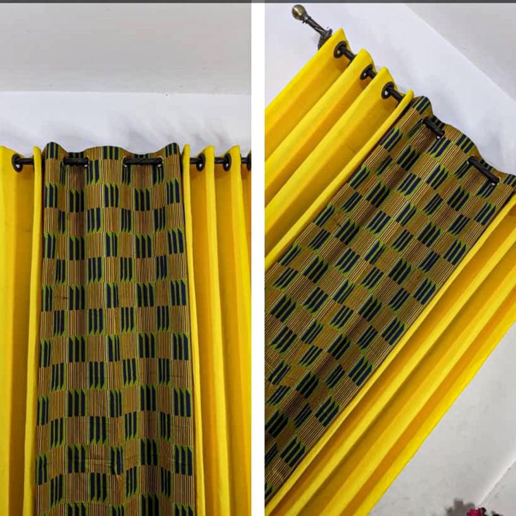 Lot De 2 Rideaux Africain Occultant (Lourd) & Voilage Transparent - Jaune | Glotelho Cameroun