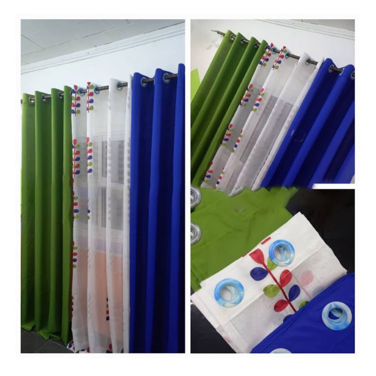 Lot de 2 rideaux occultants lourd - Voilage transparent - 140 cm x 250 cm - Vert/Bleu