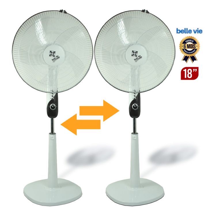 Lot de 2 ventilateurs sur pied BELLE VIE - BV-SF901-18 - 18 pouces - 3 vitesses - Minuterie - Commande discrète - Blanc/Noir - Garantie 6 mois