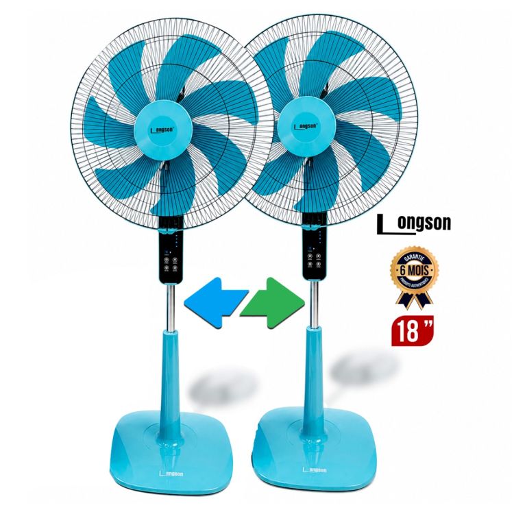 Lot de Deux Ventilateur sur Pied LONGSON LS-F3 - 18 Pouces - Hélice 7 Pales - Écran Tactile - Télécommande - 4 Vitesses - Oscillation - Hauteur Réglable - Garantie 6 mois
