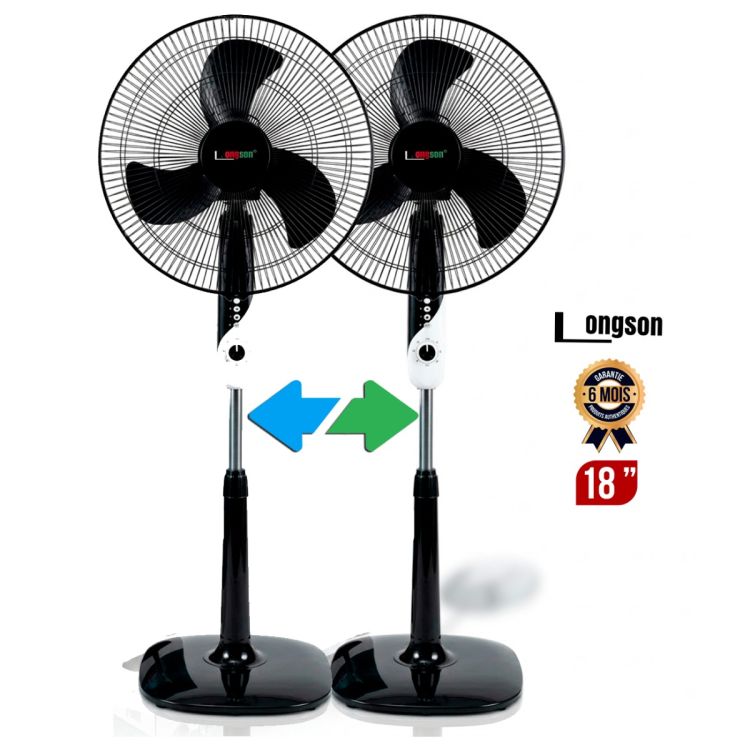 Lot de Deux Ventilateurs sur Pied - LONGSON LS-TJ001 - 18 Pouces - Hélice 3 Pales ABS - 3 Vitesses - Minuterie - Oscillation Automatique - Hauteur Réglable - Garantie 6 mois