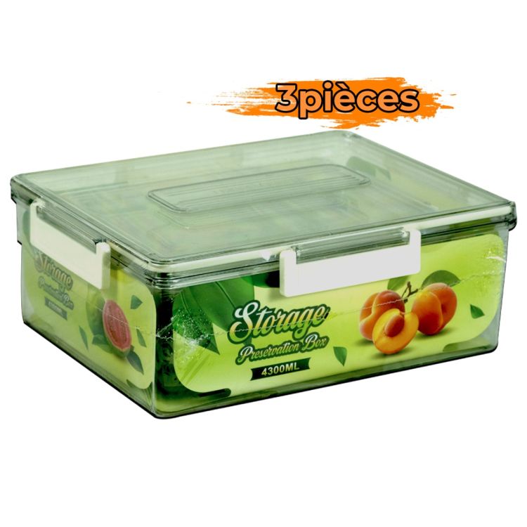 Boîtes de Conservation Hermétiques en Plastique – Lot de 3 pièces – KR2504131 – Résistance -20°C à 60°C – 4300 ml + 2200 ml + 800 ml