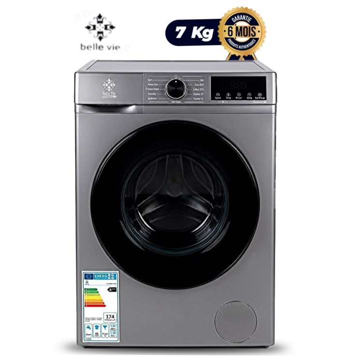 Machine à Laver Automatique BELLE VIE BV-FLWM-07S – 7 kg – Chargement Frontal – Classe Énergétique A+++ – Consommation 174 kWh/an – Essorage Silencieux – Inox – Garantie 6 Mois