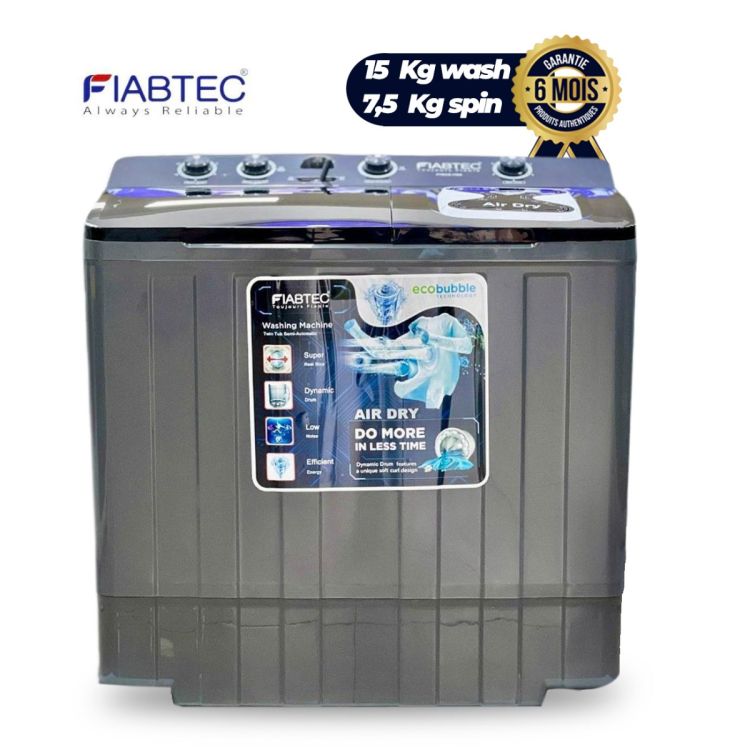 FIABTEC semi-automatic washing machine - double tub - 15 kg wash capacity / 7.5 kg spin capacity at Cameroon price.