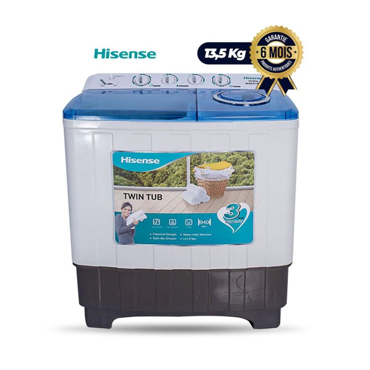 Machine À Laver Semi - Automatique Hisense WSRB143W  – 13.5KG - Blanc - 06 mois | Glotelho Cameroun