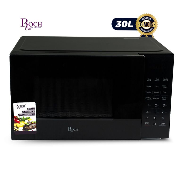 Micro-ondes digital  ROCH 30 litres - RMW-30LDG-A(B) - 900 W - Commandes tactiles en émail - 6 programmes automatiques - Décongélation par poids et temps - Noir - Garantie 6 mois