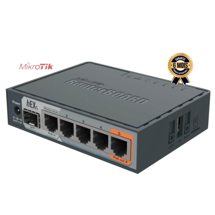 MikroTik hEX S (RB760iGS) – Routeur Gigabit Filaire – 5 Ports, garantie 6 mois, prix Cameroun. 