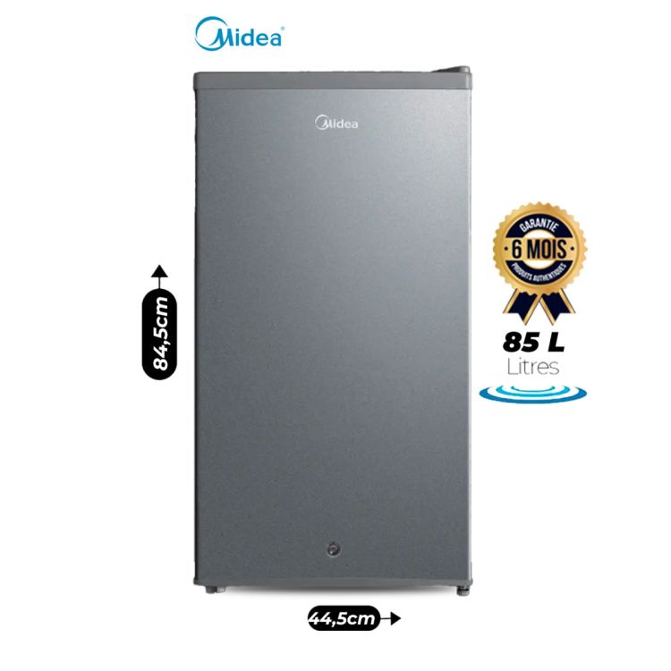 Mini Réfrigérateur de Bureau  MIDEA MDRD133FGG50 – 85 Litres – Une Porte – Direct Cool – Argent – Avec Serrure – Contrôle Mécanique – Garantie 06 mois