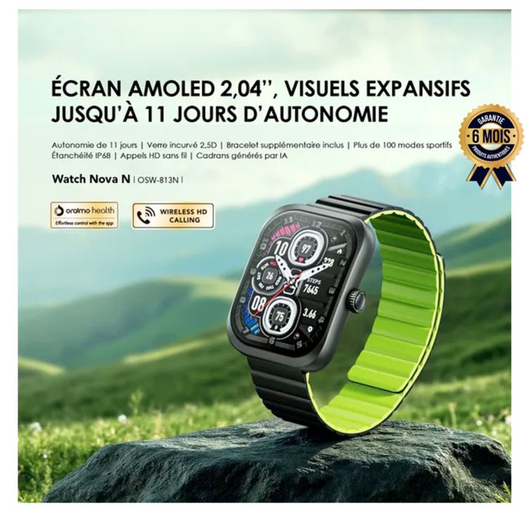 Montre connectée ORAIMO Watch Nova N, garantie 6 mois, vendue au meilleur prix sur Glotelho.