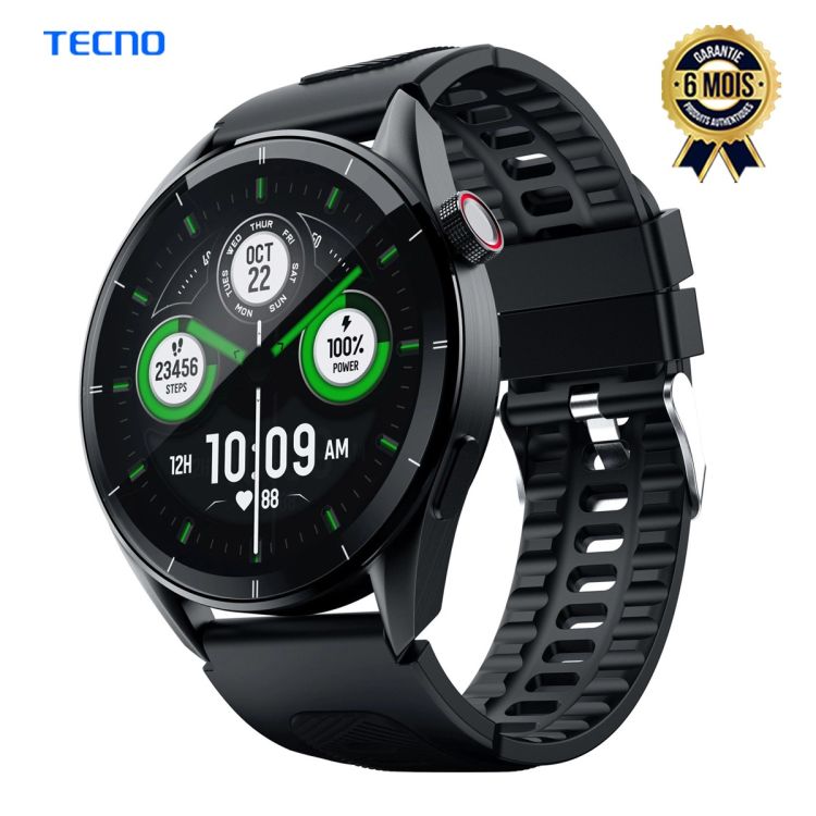 Montre Connectée Tecno Watch Pro 3 (TSP-WP03) - Écran AMOLED 1.43" Always-On - Appels Bluetooth HD - Autonomie 14 Jours - IP68/3ATM - 2 Bracelets Inclus - Garantie 6 Mois