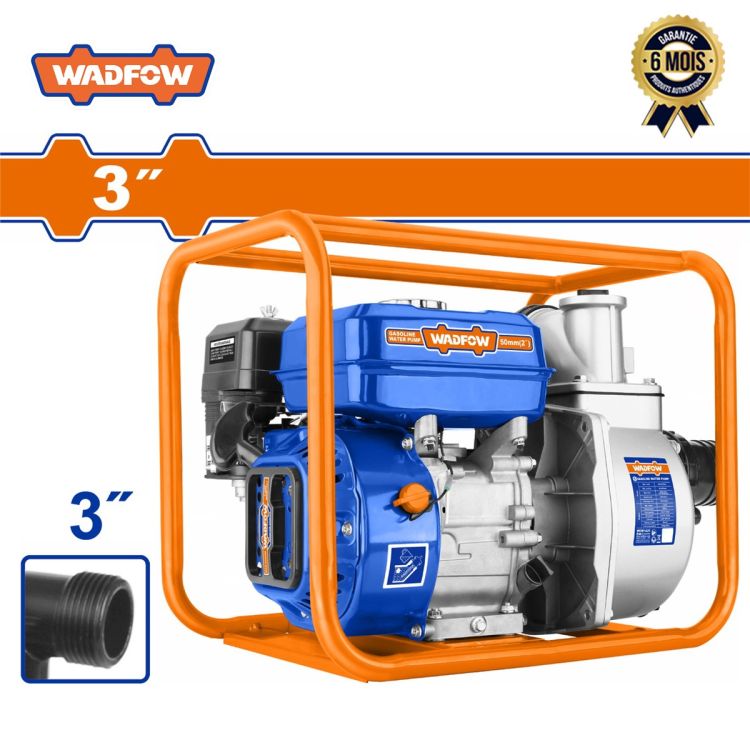 Motopompe à essence - WADFOW - WGW1A31 - Moteur 7,0 CV - Débit 1000 l/min - Orifices 3" (80mm) - Aspiration 8m - Garantie 6 mois