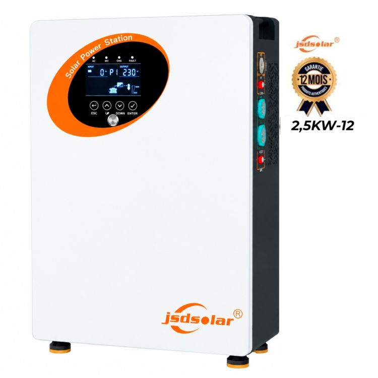 Onduleur solaire hybride – JSDSOLAR – J2500HC – 2,5 KW – 12 V – MPPT 3000W – Onde sinusoïdale pure – USB/RS485/CAN – Garantie 12 mois