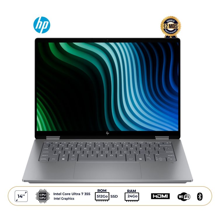 Laptop - HP OMNIBOOK X FLIP 14 - 14" 2K Touchscreen - Intel Core Ultra 7 355 - 24 GB RAM - 512 GB SSD - Windows 11 - Qwerty - Gray - 12-month Warranty
