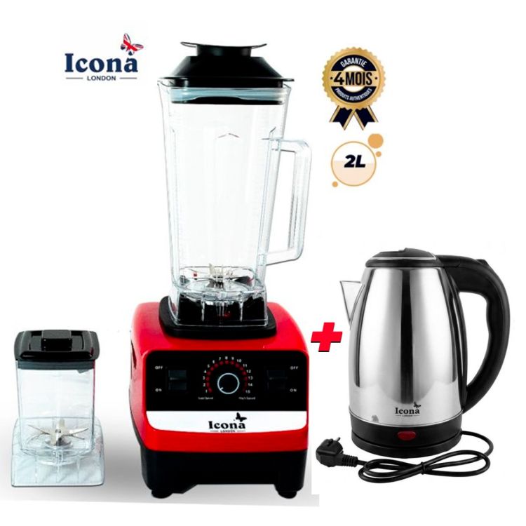 Pack Cuisine ICONA - Blender 2-en-1 (1000W)  - 15 Vitesses - ILB-1000T  + Bouilloire 2 L