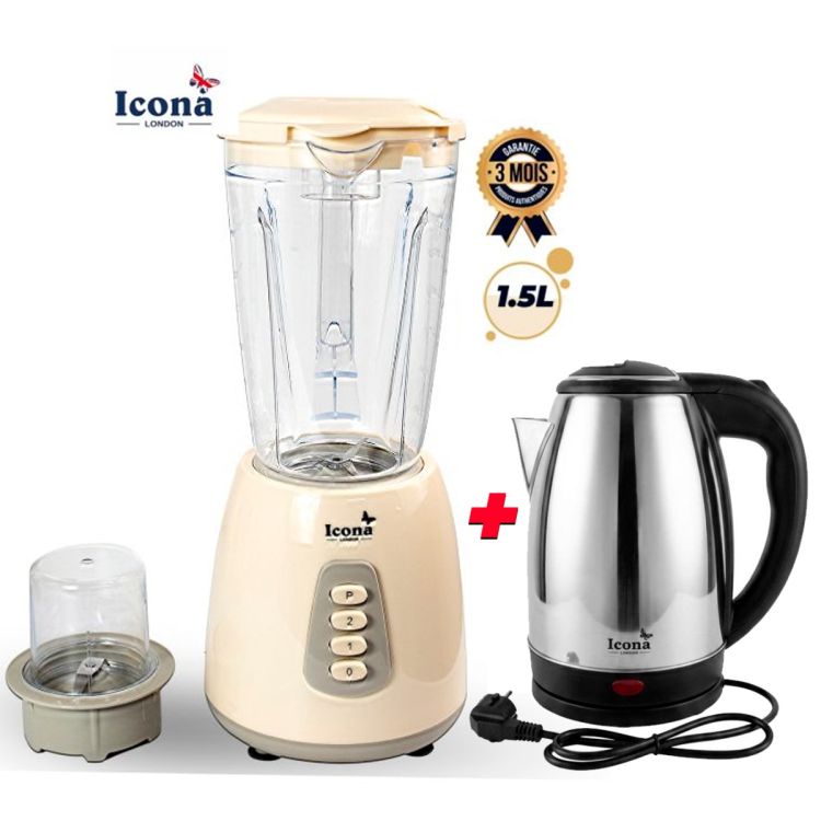 Pack Cuisine ICONA - Blender 2-en-1 (300W) - ILB-800T + Bouilloire 2 L - ILK-200SSB