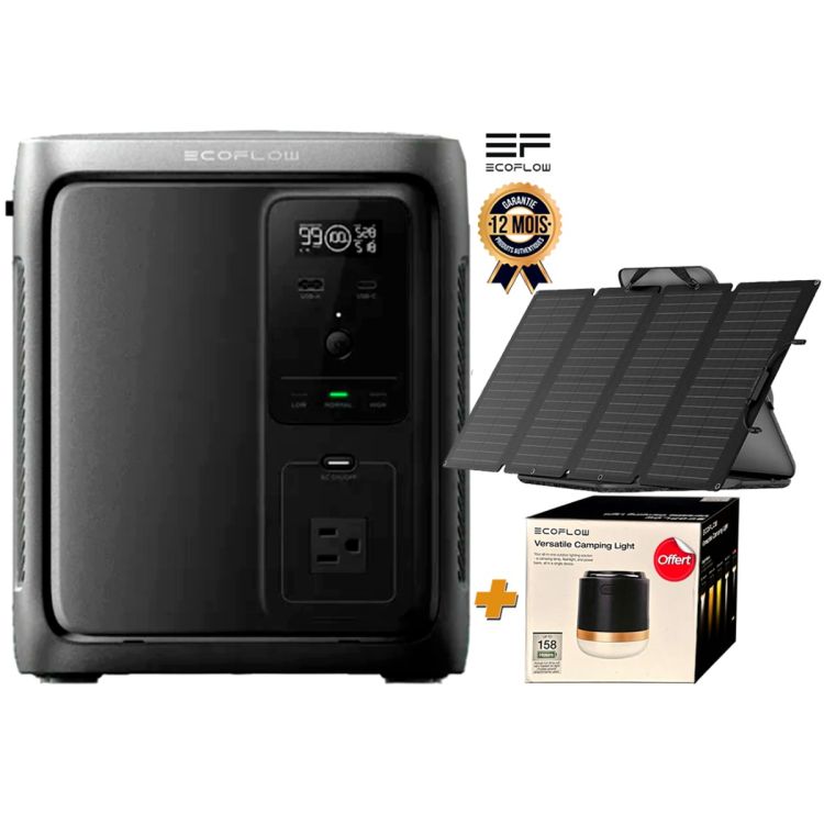 Pack station énergie portable EcoFlow Delta 3 1000 Air 960Wh - EF-DL3-A-U (800W / 1000W X-Boost) + Panneau solaire portable - EcoFlow 400 W - Garantie 12 mois + Lampe de camping polyvalente EcoFlow Offerte
