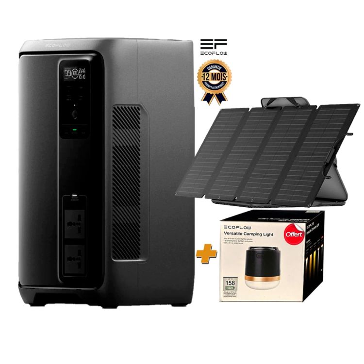 Pack station énergie portable EcoFlow Delta 3 2000 Air 1920Wh + Panneau solaire portable EcoFlow 400 W + Lampe de camping polyvalente EcoFlow Offerte
