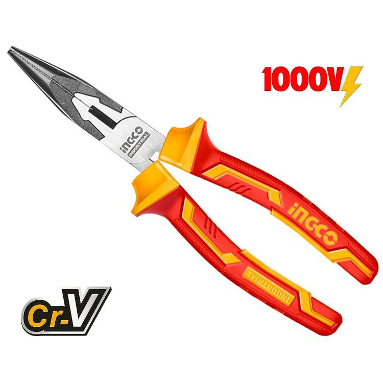 
Pince à Bec Long Isolée 200 mm - INGCO HILNP28208 – Isolation VDE 1000V, Acier Cr-V
