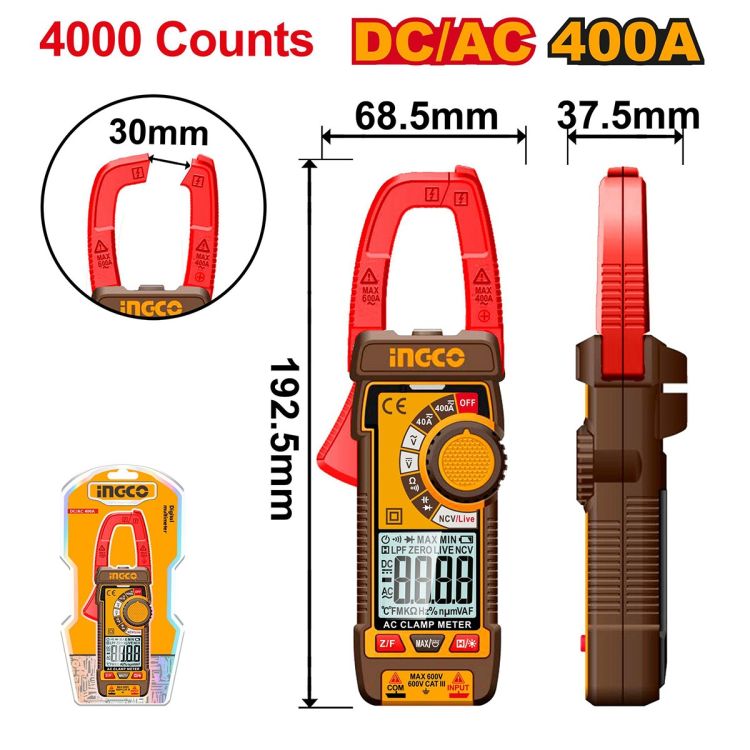 Pince ampèremétrique digitale AC+DC 400 A INGCO DCM62002