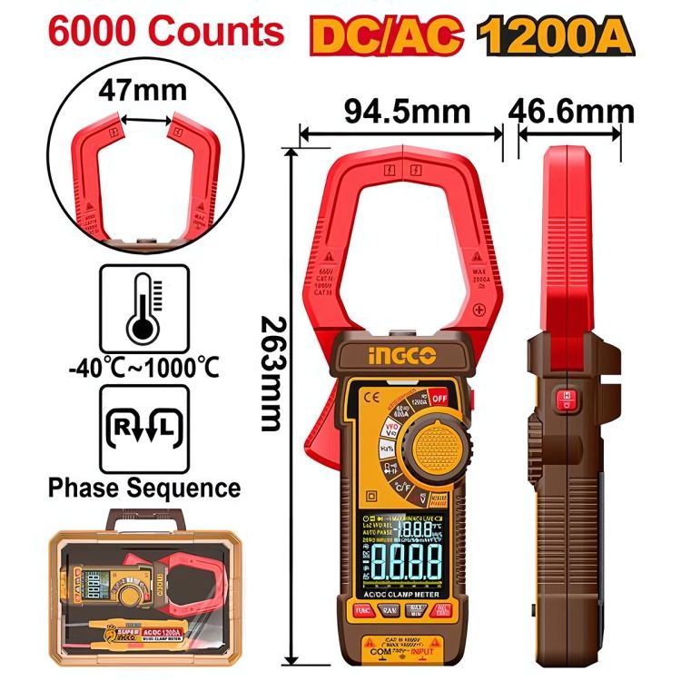 Pince Ampèremétrique Digitale INGCO DCM610002 – 1000A TRMS Pro