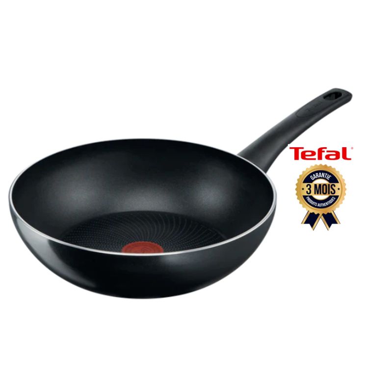 Wok / Poêle Wok Antiadhésive Titanium - TEFAL - Total - G1521944 - 28 cm - Compatible Induction et Tous Feux - Indicateur Thermo-Signal - Compatible Four jusqu'à 175°C  - Noir - Garantie 3 mois