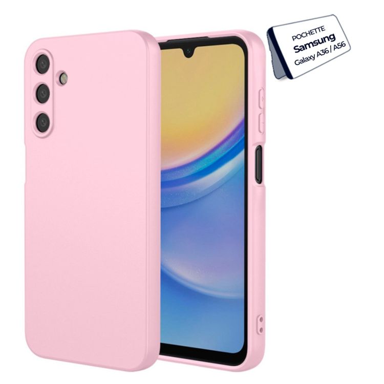 Pochette en Silicone pour Samsung Galaxy A36 / A56 - Couleur Rose - Compatible Charge Sans Fil