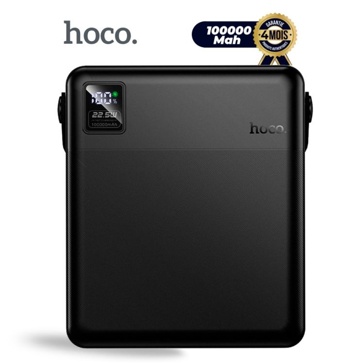 Power Bank - HOCO J175 - 100000mAh - 22.5W - Écran LED - 4x USB-A / 1x USB-C - Lampe de poche - Garantie 4 mois