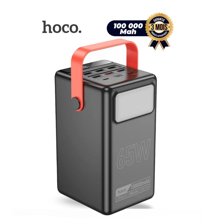 Powerbank HOCO DB03 Max Centurion – 100 000 mAh (370 Wh) – 65W Power Delivery – 8 ports simultanés – Recharge dual USB‑C 60W – Écran LED digital – Lampe d’urgence intégrée – Multi‑protocoles PD 3.0 / QC 3.0 / FCP / SCP / AFC – Garantie 3 mois