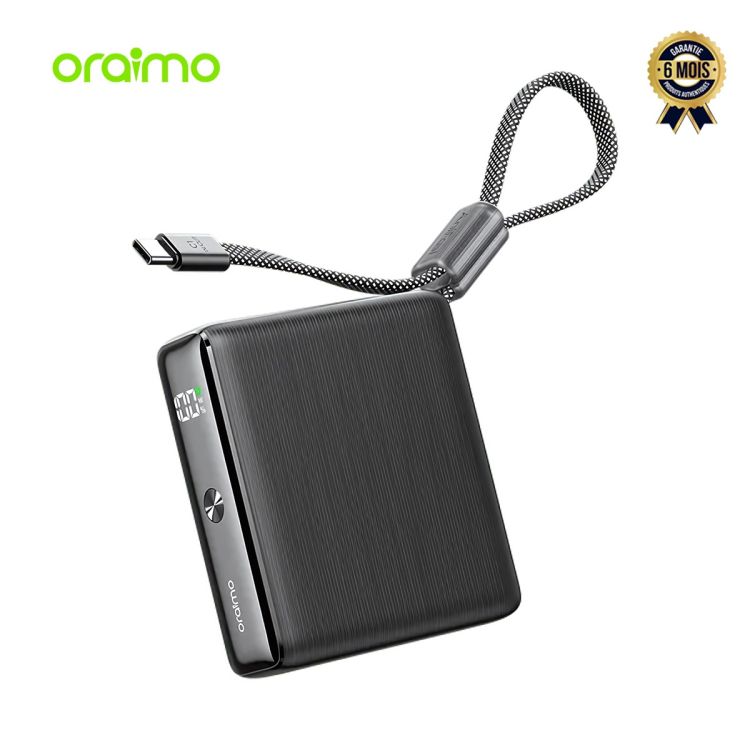 PowerBank Oraimo PowerNova L11 - OPB-7103C - 10 000 mAh, 22,5 W, cordon tressé type C intégré, garantie 6 mois, prix Cameroun. 