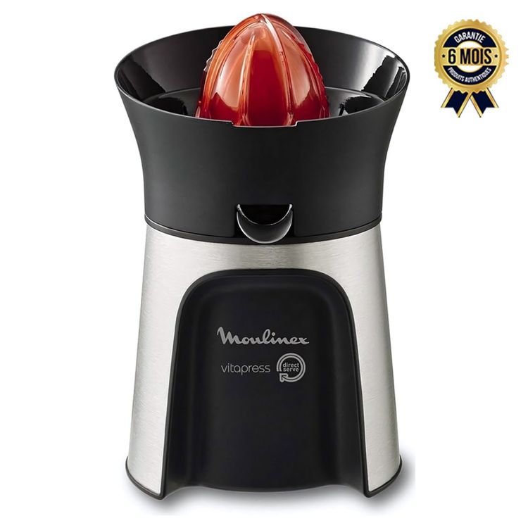 Presse-agrumes électrique - Moulinex VitaPress Direct Serve (PC603D10) - 100W - 3 Cônes Colorés & Service Direct au Verre - Noir et Argent - Garantie 6 Mois