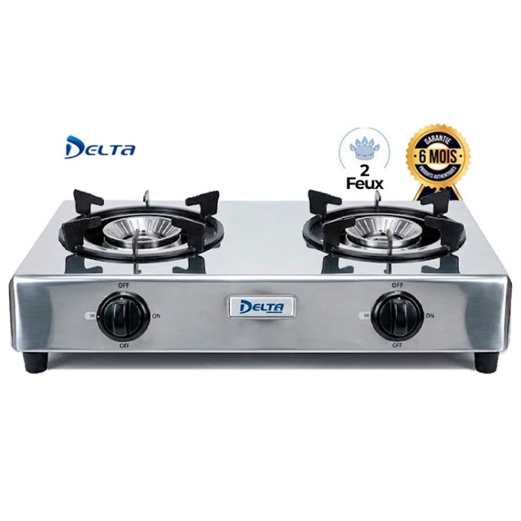 Plaque à Gaz 2 Feux - DELTA DL-GAS-2INOX – Corps Inox, Brûleurs Performants, Pieds Antidérapants – Garantie 6 Mois