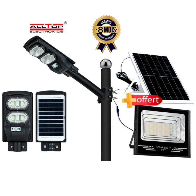 Projecteur LED solaire 300W - ALLTOP  + Lampadaire Solaire 100W - ALLTOP Offert
