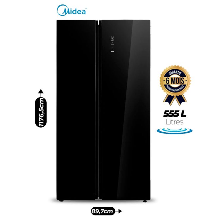 Réfrigérateur Américain MIDEA MDRS710FGF63 – 555 Litres – Side by Side – Compresseur Inverter Quattro – No Frost – Ice Maker Portable – Affichage Digital – Noir Miroir – Garantie 06 mois