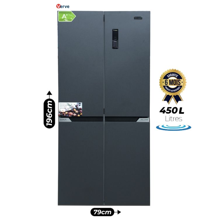 Réfrigérateur Américain VERVE - VV600S - Inverter - Double Porte Side-by-Side - No Frost - Gaz R600a - Gris - Garantie 06 Mois