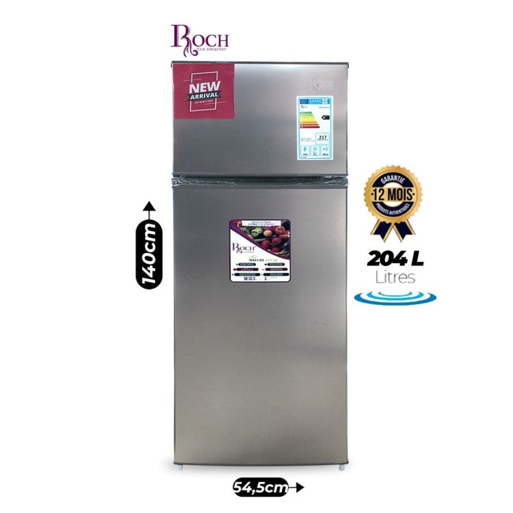 Réfrigérateur double porte – ROCH – RFR-255DT-A – 204 Litres – Tropicalisé – Drainage automatique – Classe énergétique économique – Garantie 12 mois