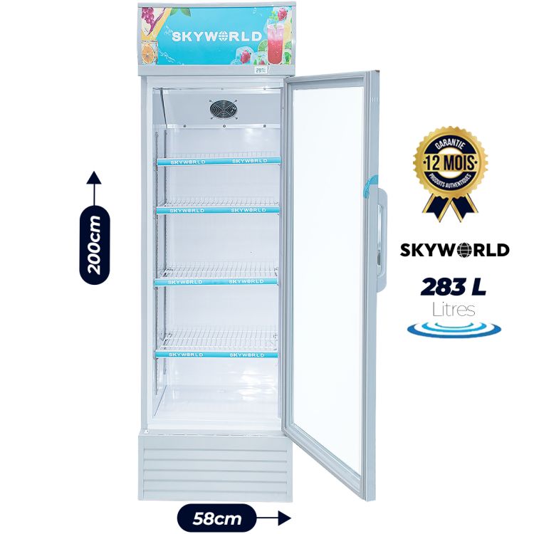 Réfrigérateur vitré d’exposition – SKYWORLD – BF328VC – 283L – Porte vitrée – Éclairage LED – Thermostat réglable – Garantie 12 mois