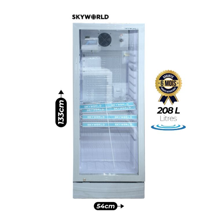 Réfrigérateur Vitrine Vertical - SKYWORLD - BF268VC - 208 Litres - Classe Climatique T - Gaz R600a - Tropicalisé - Garantie 06 mois