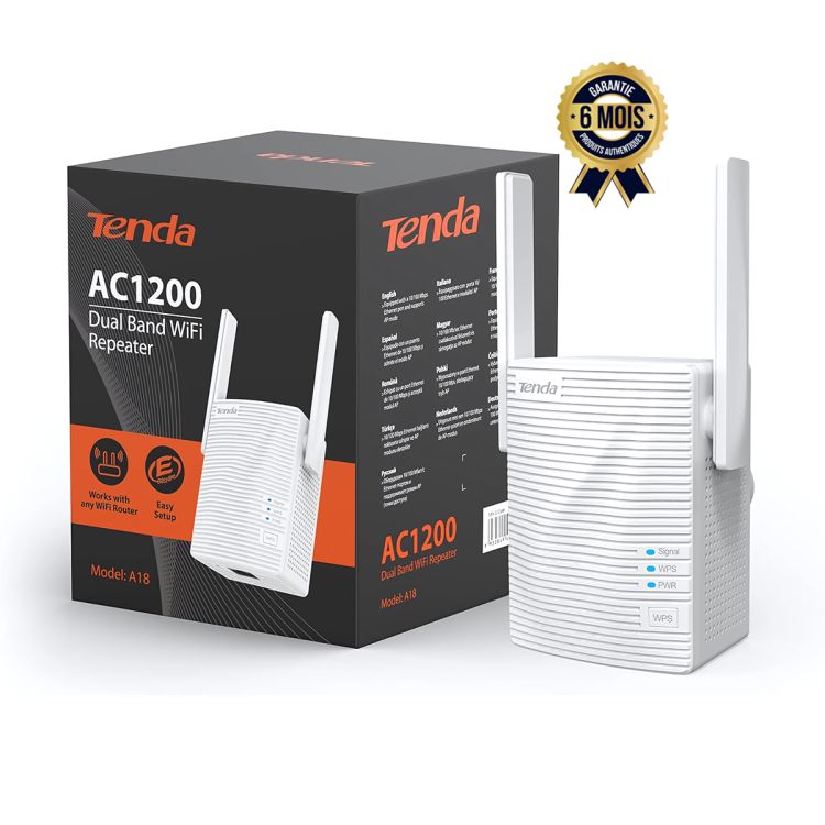 Répéteur Gigabit de Signal WiFi prix en fcfa - Double Bande - Tenda A18 AC1200 - 6 Mois | Glotelho Cameroun