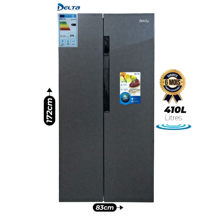 Réfrigérateur combiné DELTA - DRF-K550SBS - 410 Litres - Réfrigérant R600a - Classe Énergétique A+ - Tropicalisé Classe T - Silencieux 42dB - Garantie 6 mois