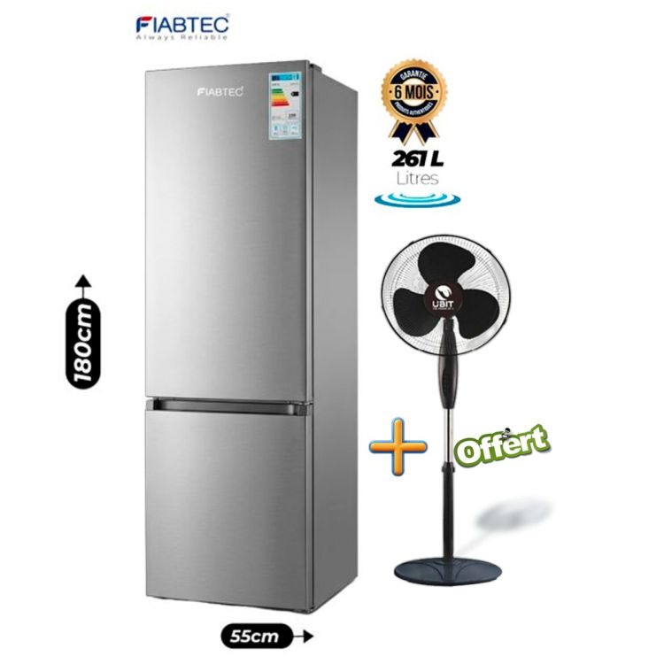 Pack Réfrigérateur Combiné 261L FIABTEC (FTDF-380R) + Ventilateur sur pied UBIT (UB-356RB) 16" Offert