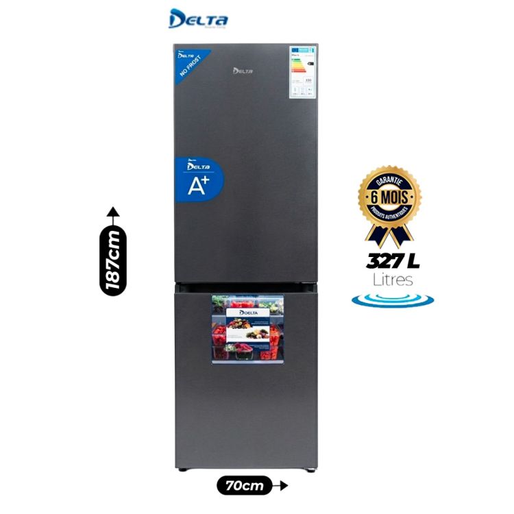 Réfrigérateur Combiné DELTA 327L, No Frost, Classe A+, garantie 6 mois sur Glotelho Cameroun. 
