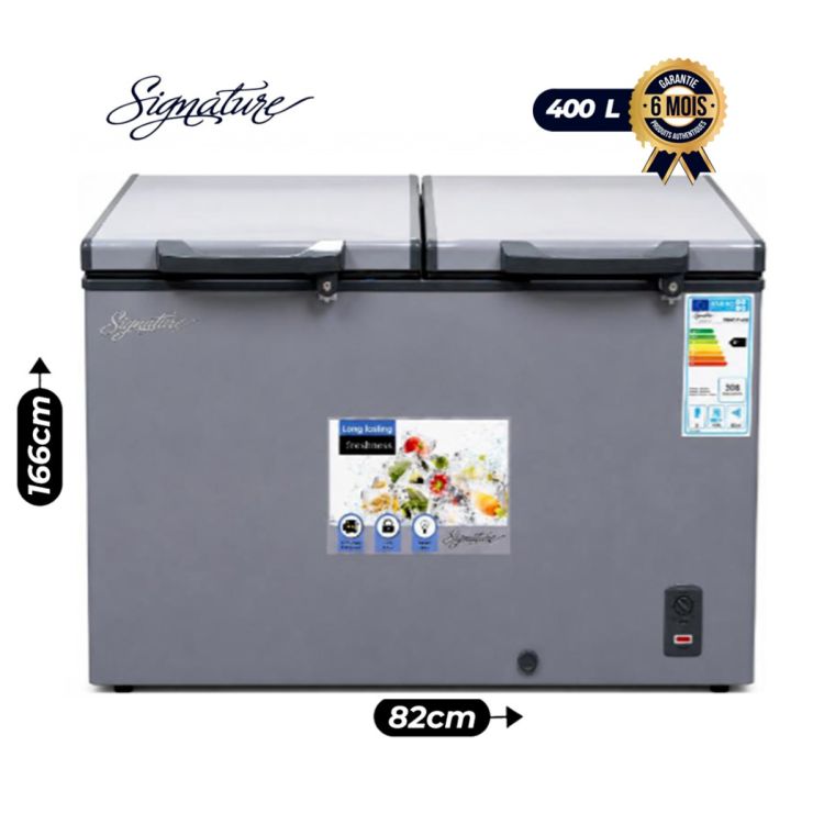 Congélateur Coffre SIGNATURE SGA-CF400 – 400 Litres, noir, deux couvercles et deux serrures, prix Cameroun. 